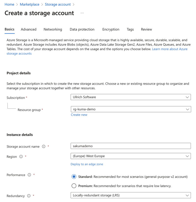 Create Storage Account