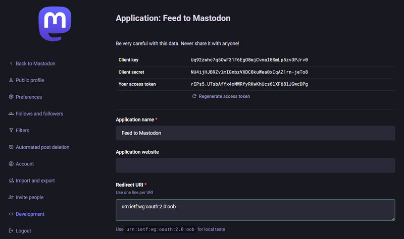 Application Feed to Mastodon